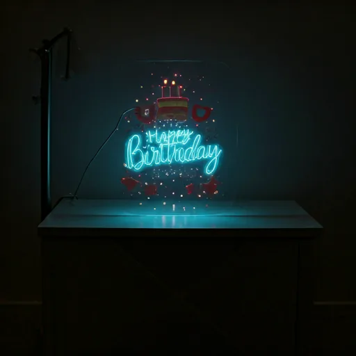 Vibrant digital LED scrolling banner displaying Happy Birthday with glowing colorful text