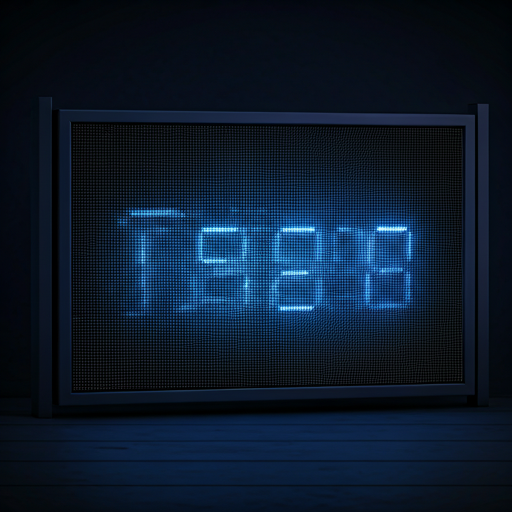 Vibrant neon digital LED display board in a dark urban environment